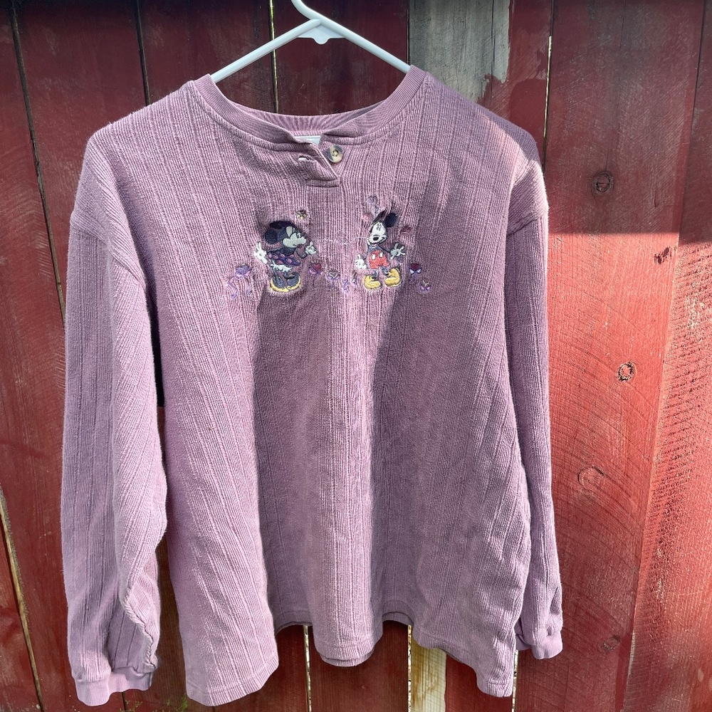 Old style Mickey and Minnie embroidered long sleeve shirt